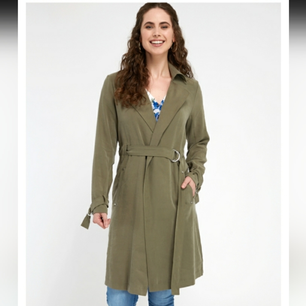 Kismet Celine Belted Trench Coat Army Green Sz S